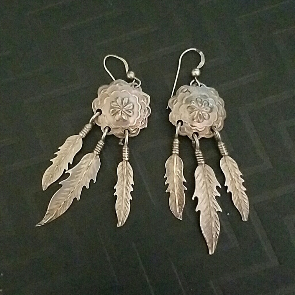 Vintage native dream catcher sterling earrings